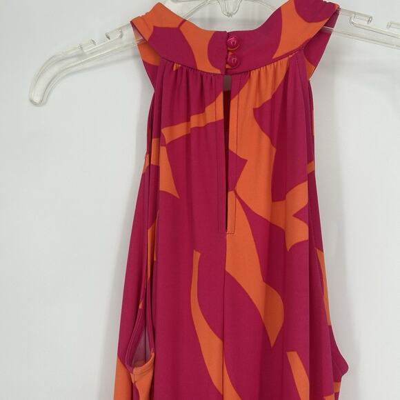 Bar lll Halter Maxi Dress Pink Orange Abstract Floral Sleeveless Resort Size S - Picture 7 of 10